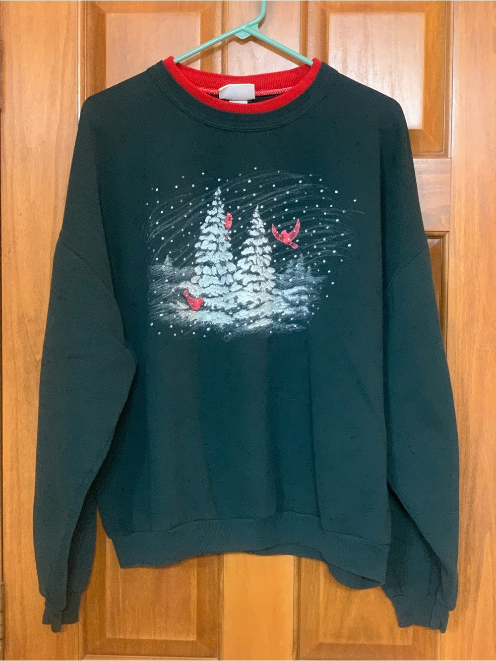 Vintage Morning Sun Double Collar Cardinal Bird Winter Christmas Sweatshirt